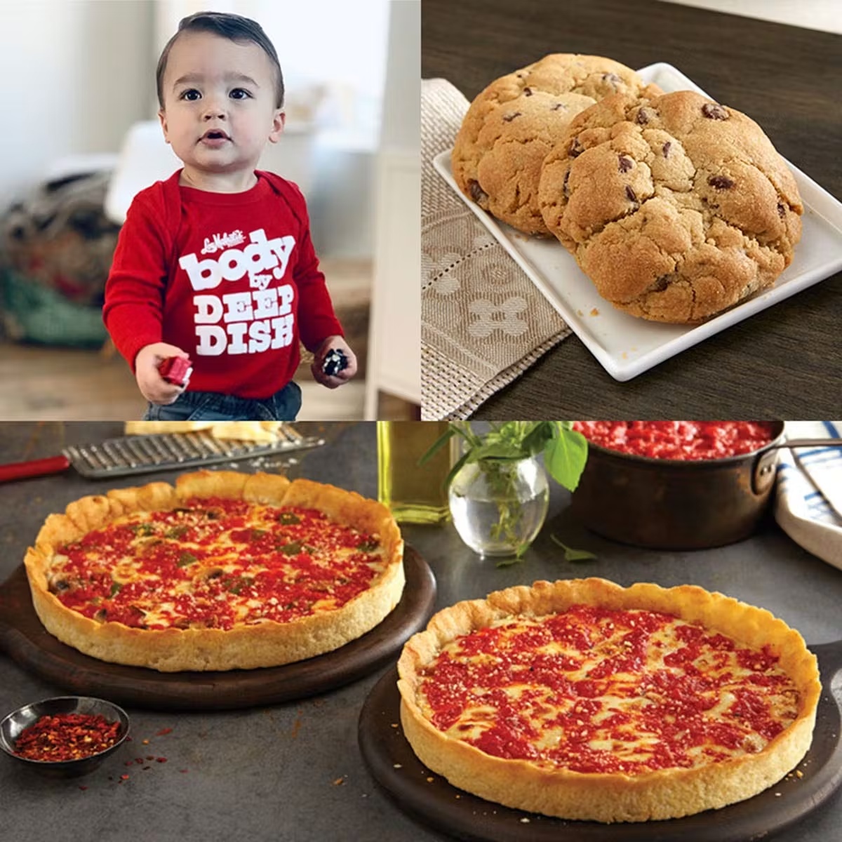2 Lou Malnati's Deep Dish Pizzas + 2 Carol's Cookies + 1 Red Onesie