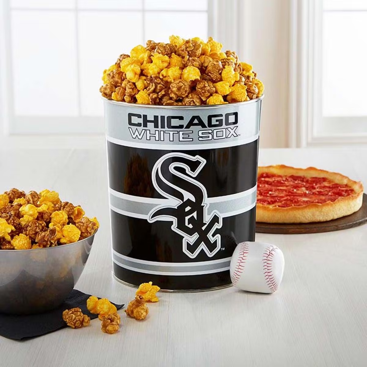 2 Lou Malnati's Deep Dish Pizzas + Garrett Popcorn Chicago White Sox Classic Tin