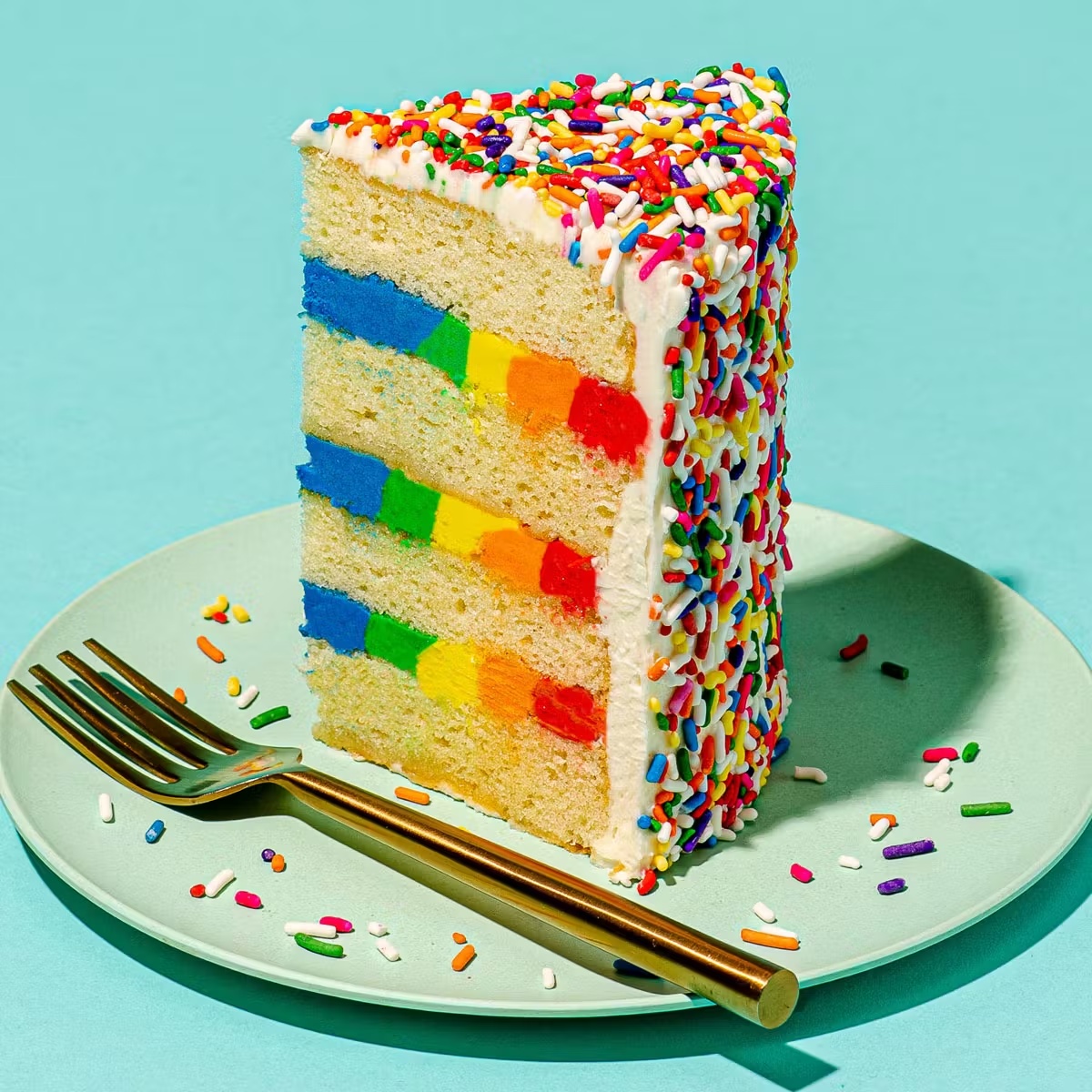 Golden Butter 4-Layer Rainbow Cake