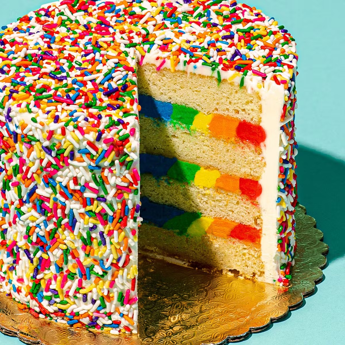Golden Butter 4-Layer Rainbow Cake