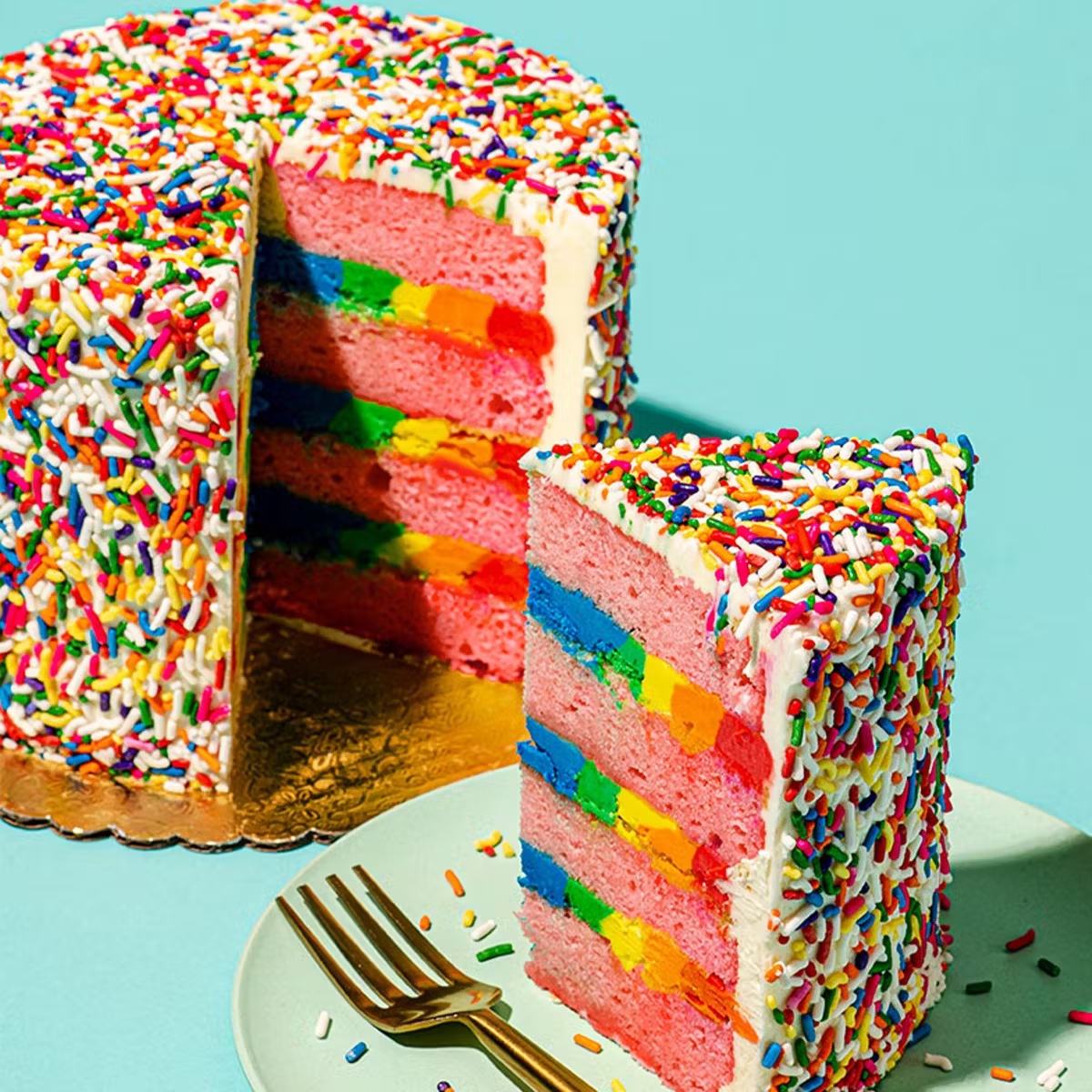 Strawberry 4-Layer Rainbow Cake
