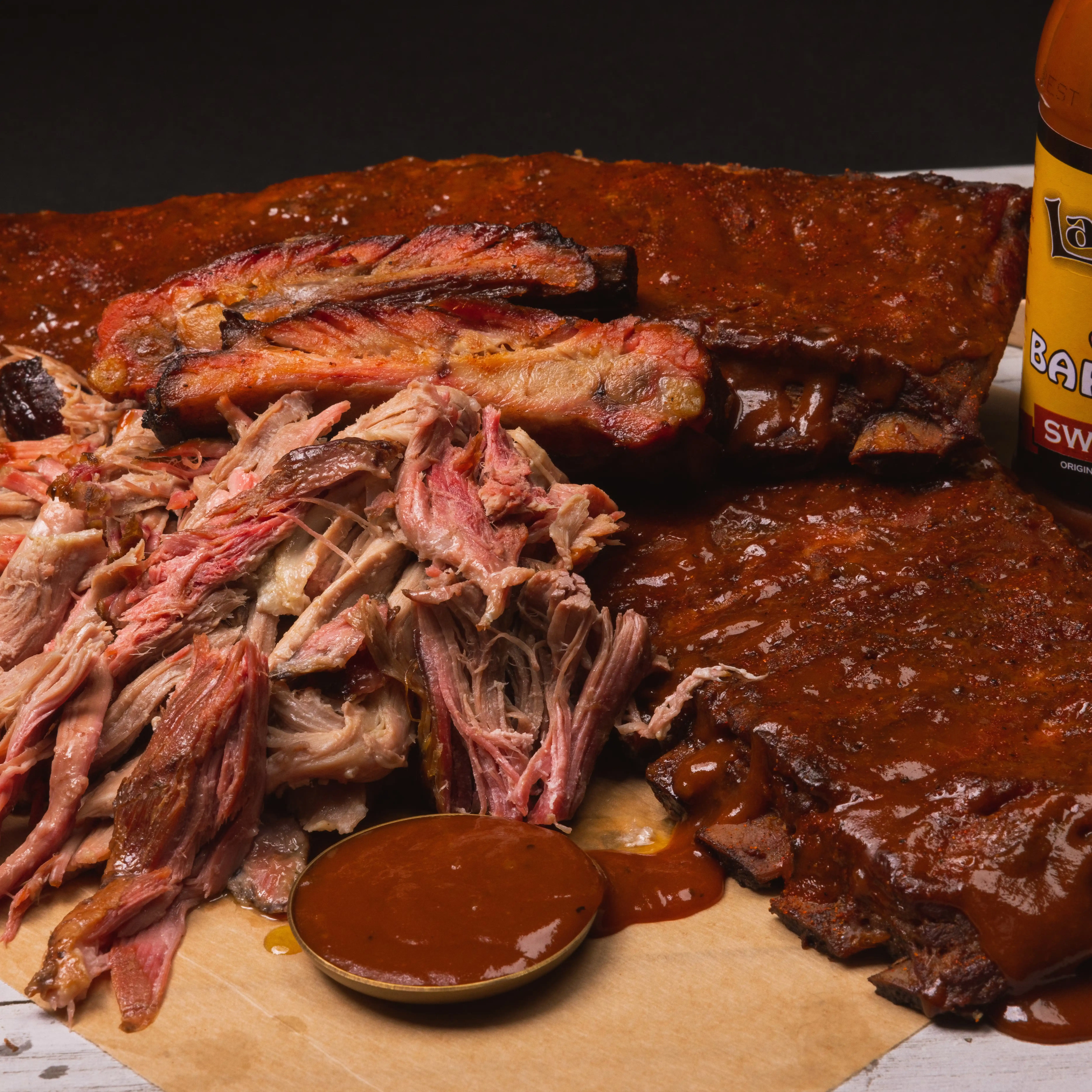 Hickory-Smoked Spare Ribs + Pulled Pork Combo for 6-8