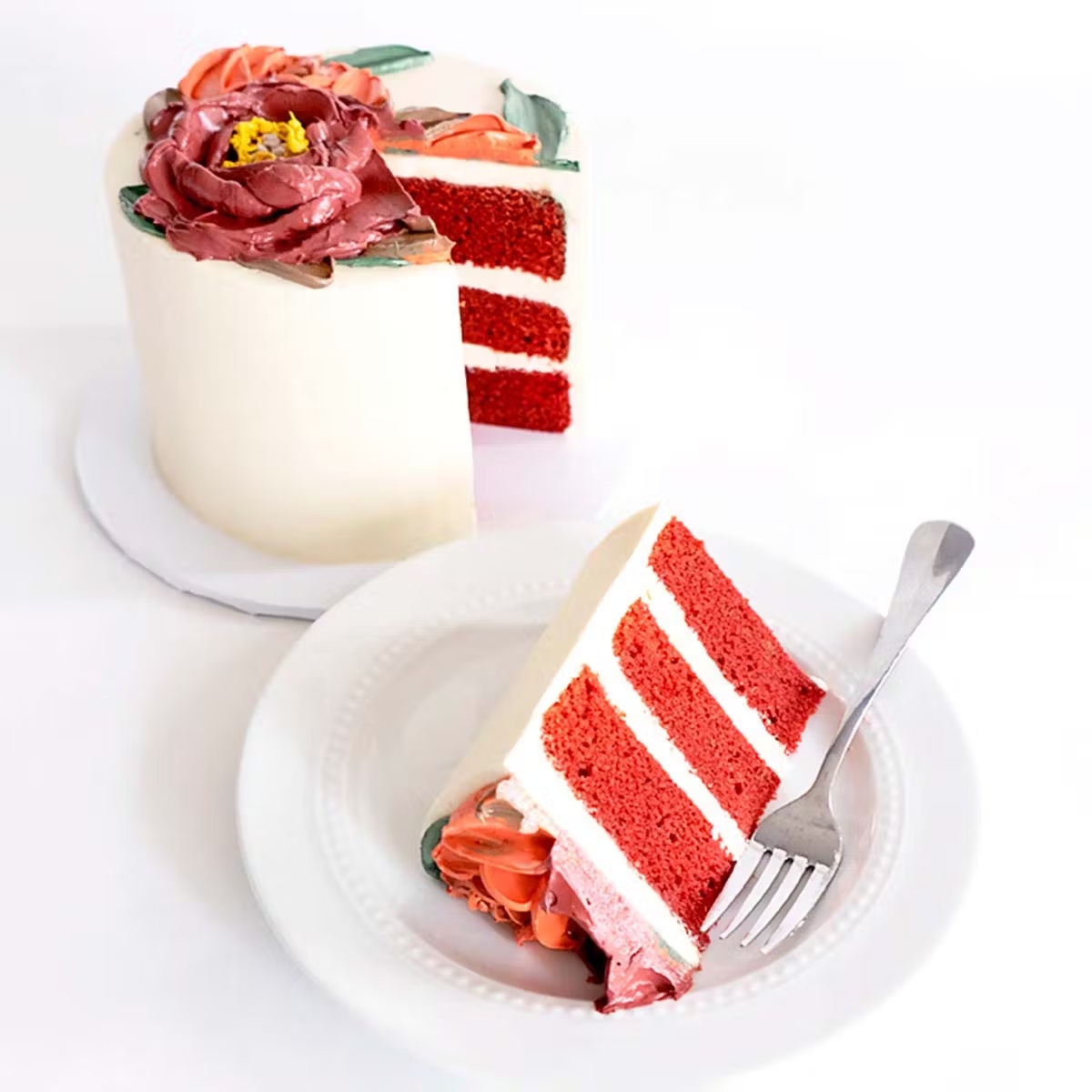 Floral Decorated Red Velvet Cake
