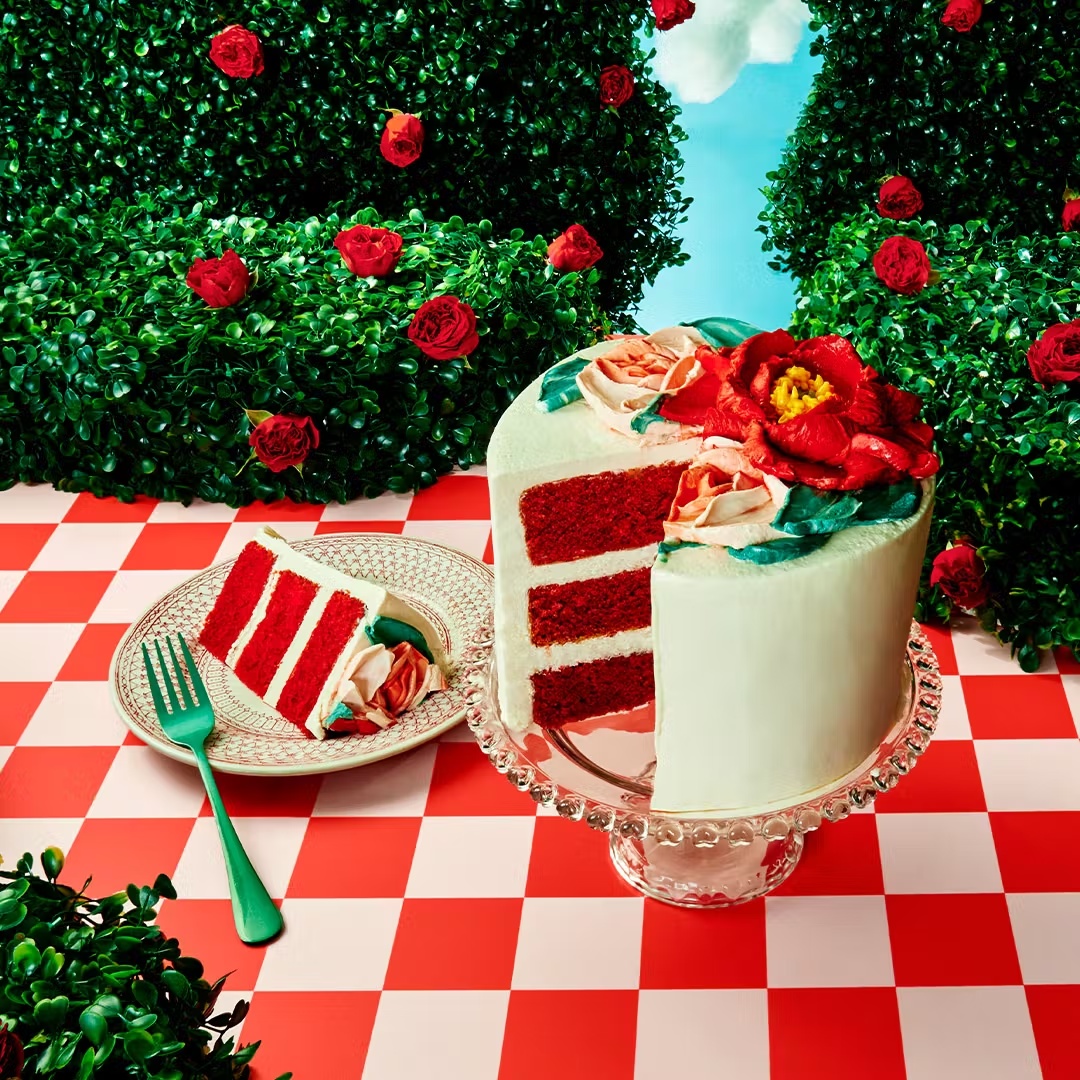 Floral Decorated Red Velvet Cake