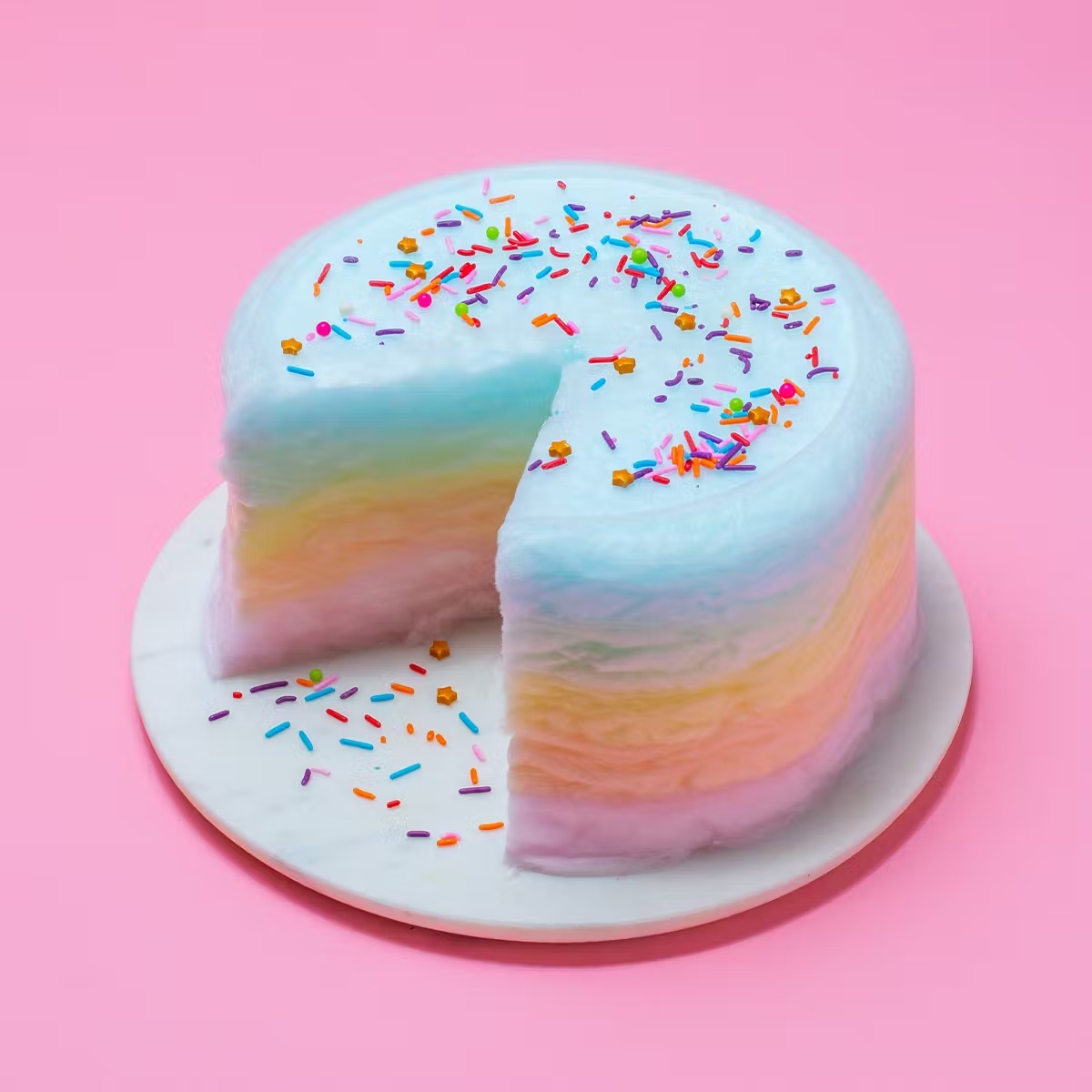 Upside Down Rainbow Cotton Candy Floof Cake