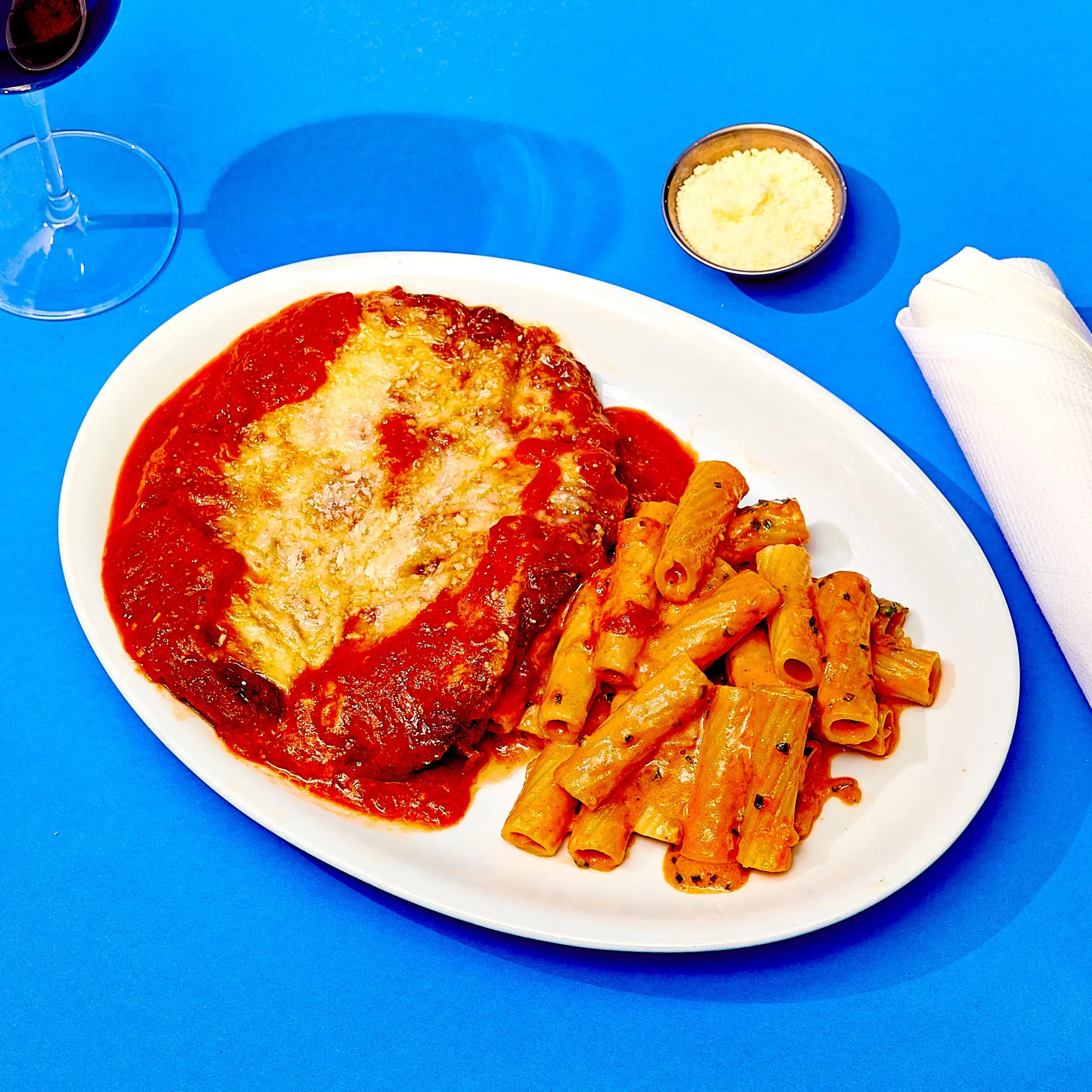 Chicken Parmesan + Rigatoni Pasta for 3-4