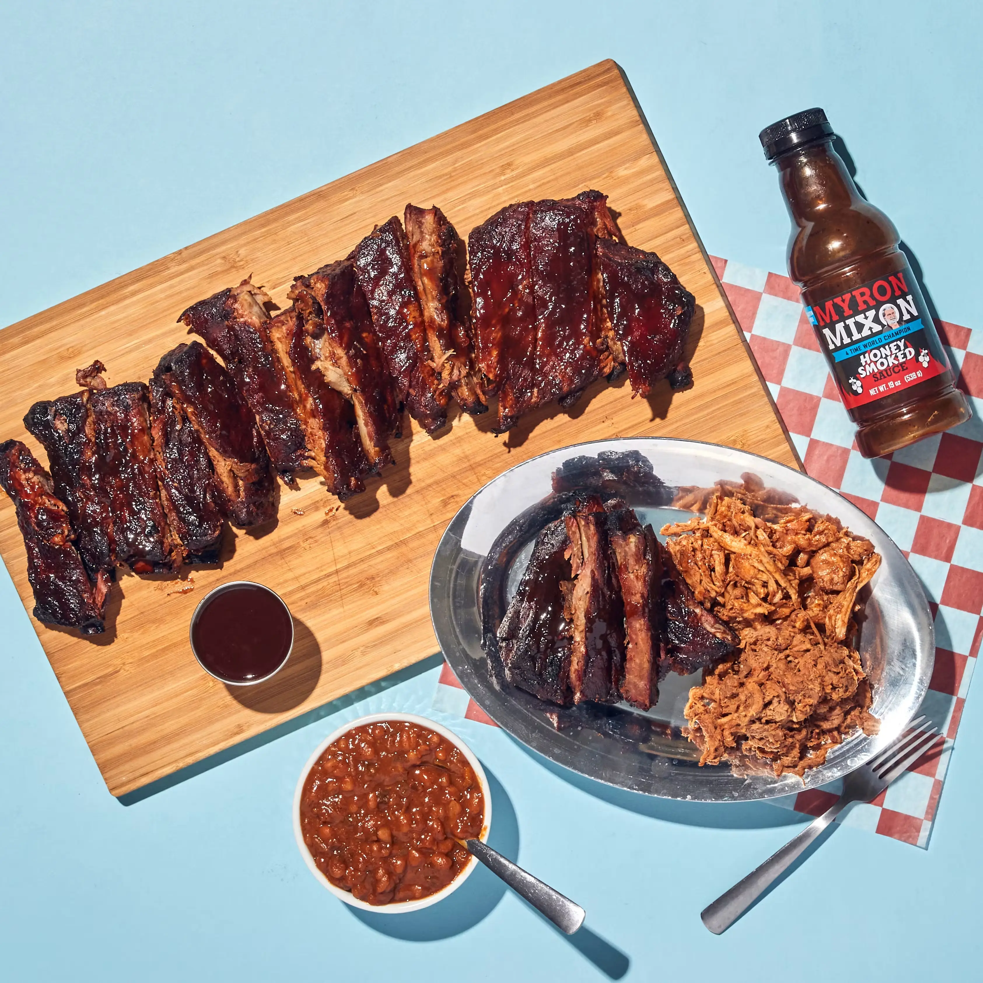 Hickory Smoked Ribs + Pulled Meat for 8
