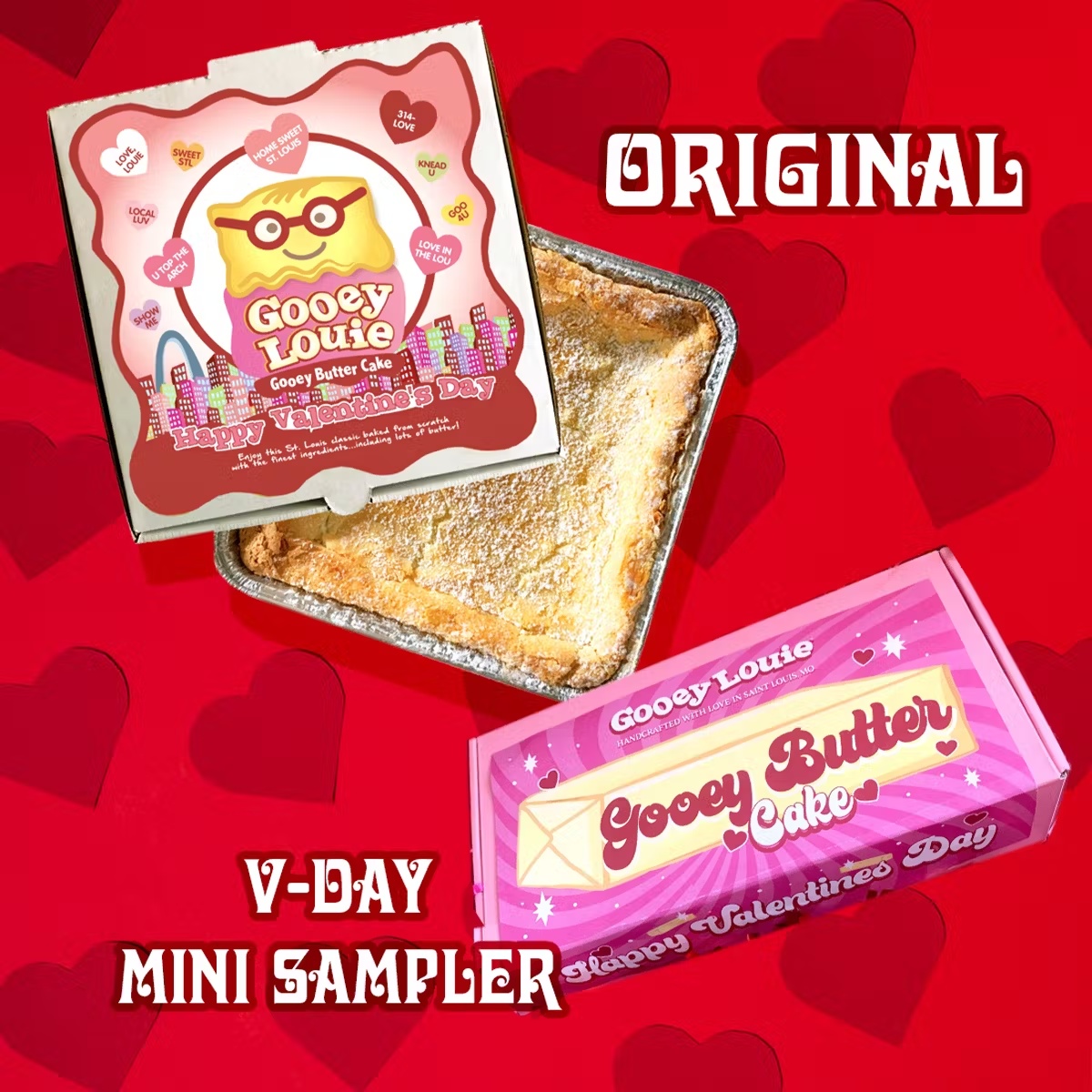 Valentine's Gooey Butter Cake + Mini Cake Sampler
