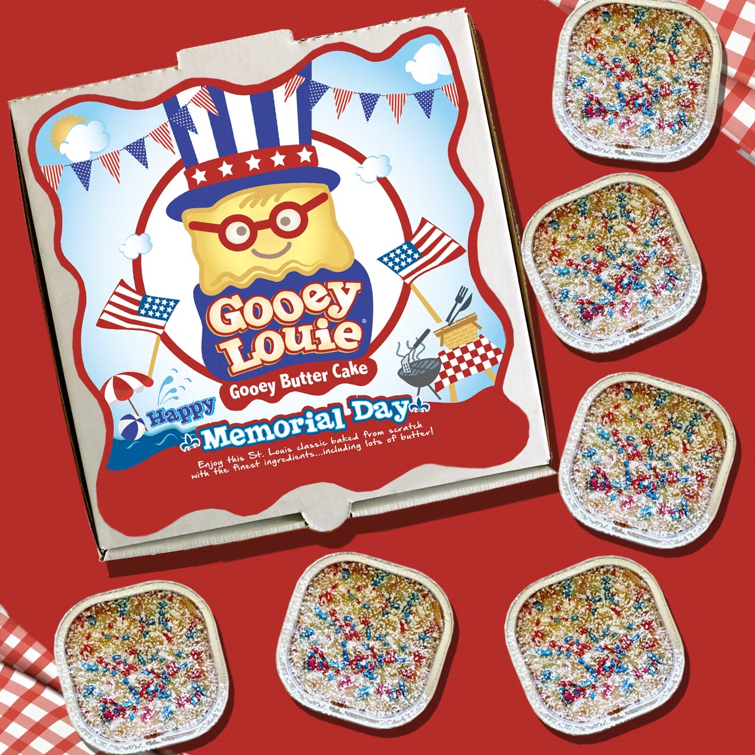 Memorial Day Mini Patriotic Sprinkle Gooey Butter Cakes - 6 Pack