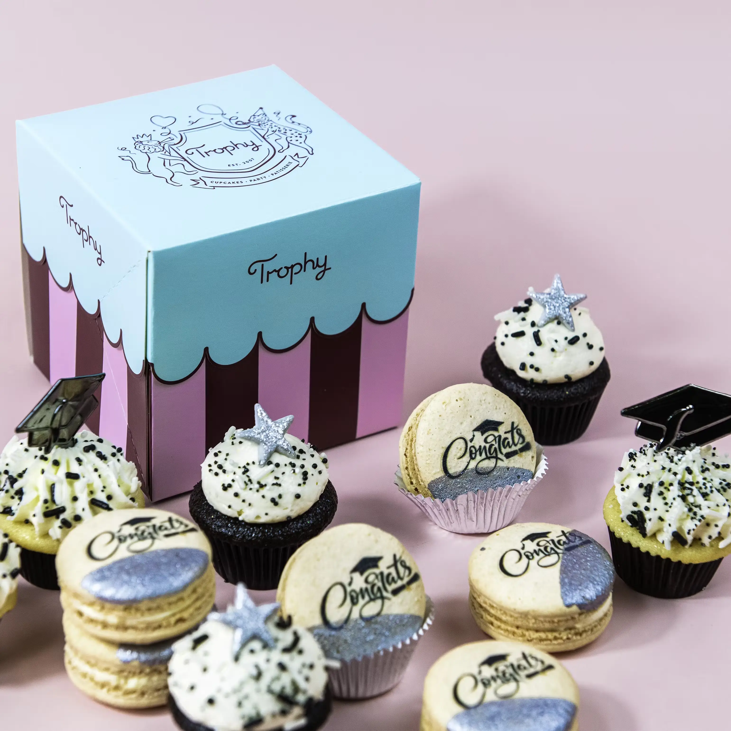 Graduation Mini Cupcakes + Macarons