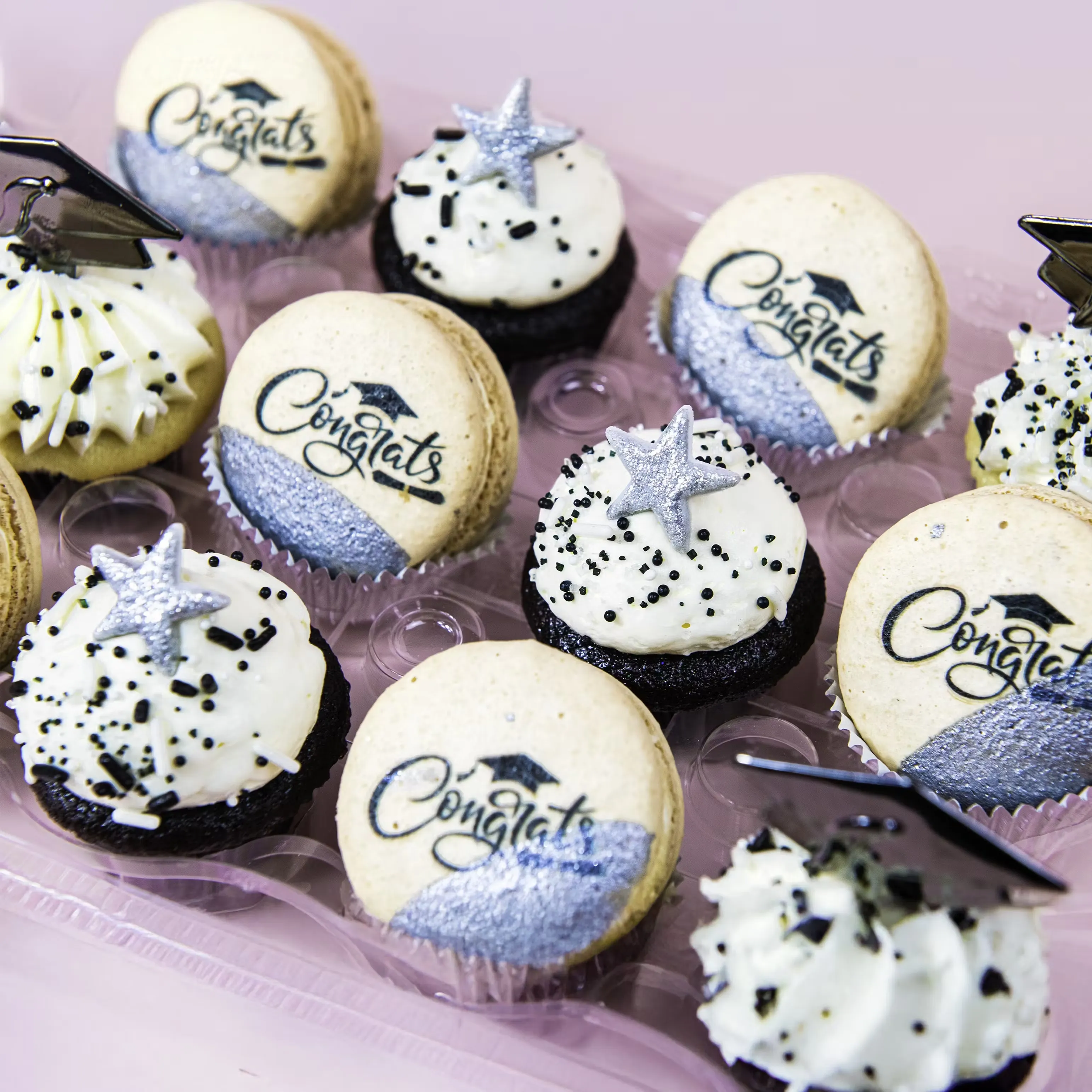 Graduation Mini Cupcakes + Macarons