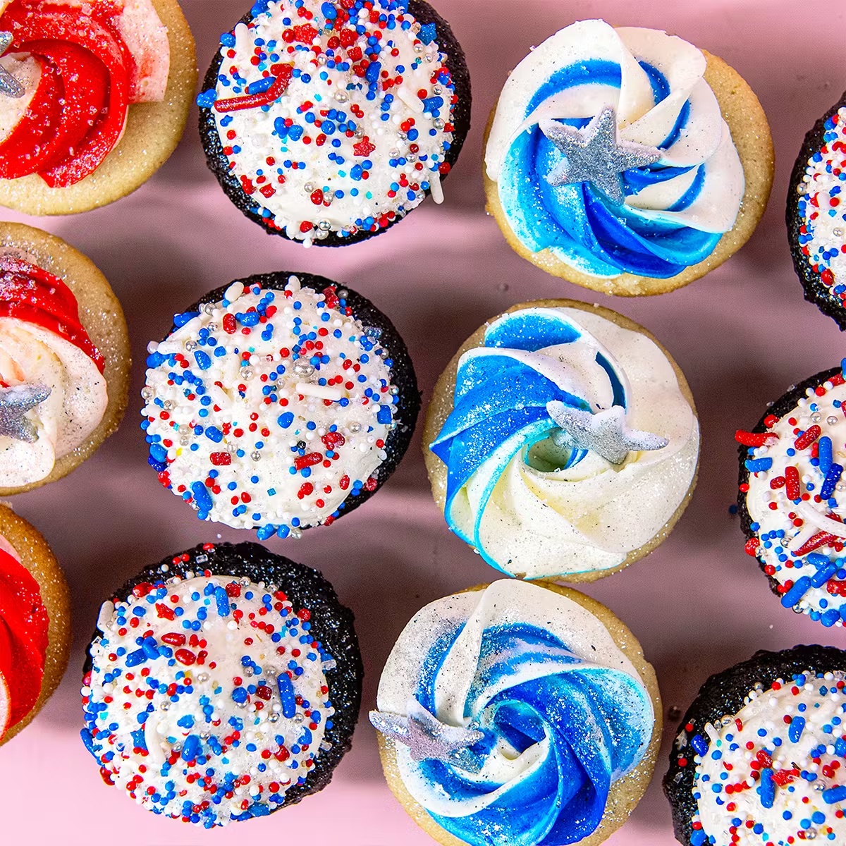 Red, White & Blue Mini Cupcakes - 12 Pack