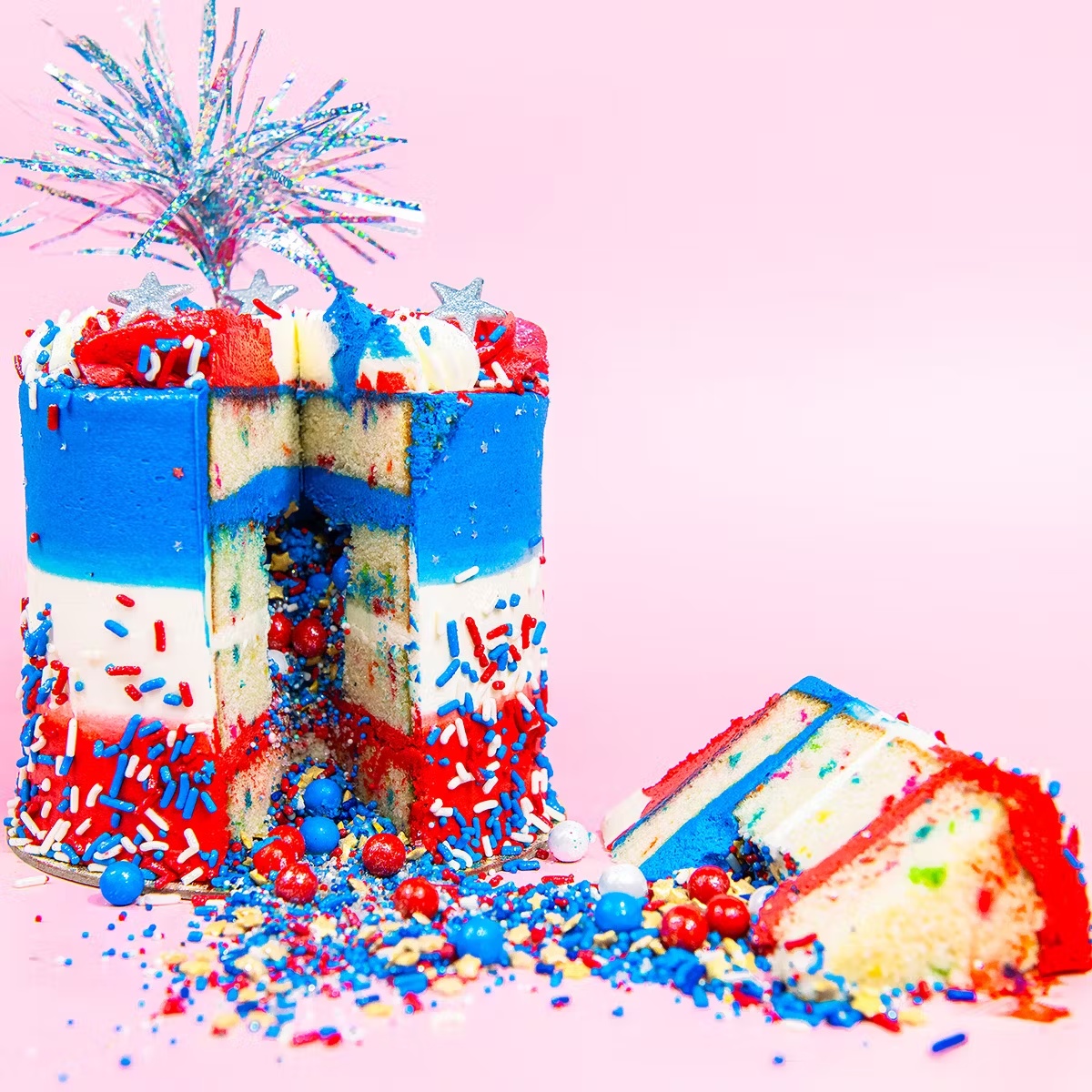 Red, White, & Blue Sprinkle Surprise Cake