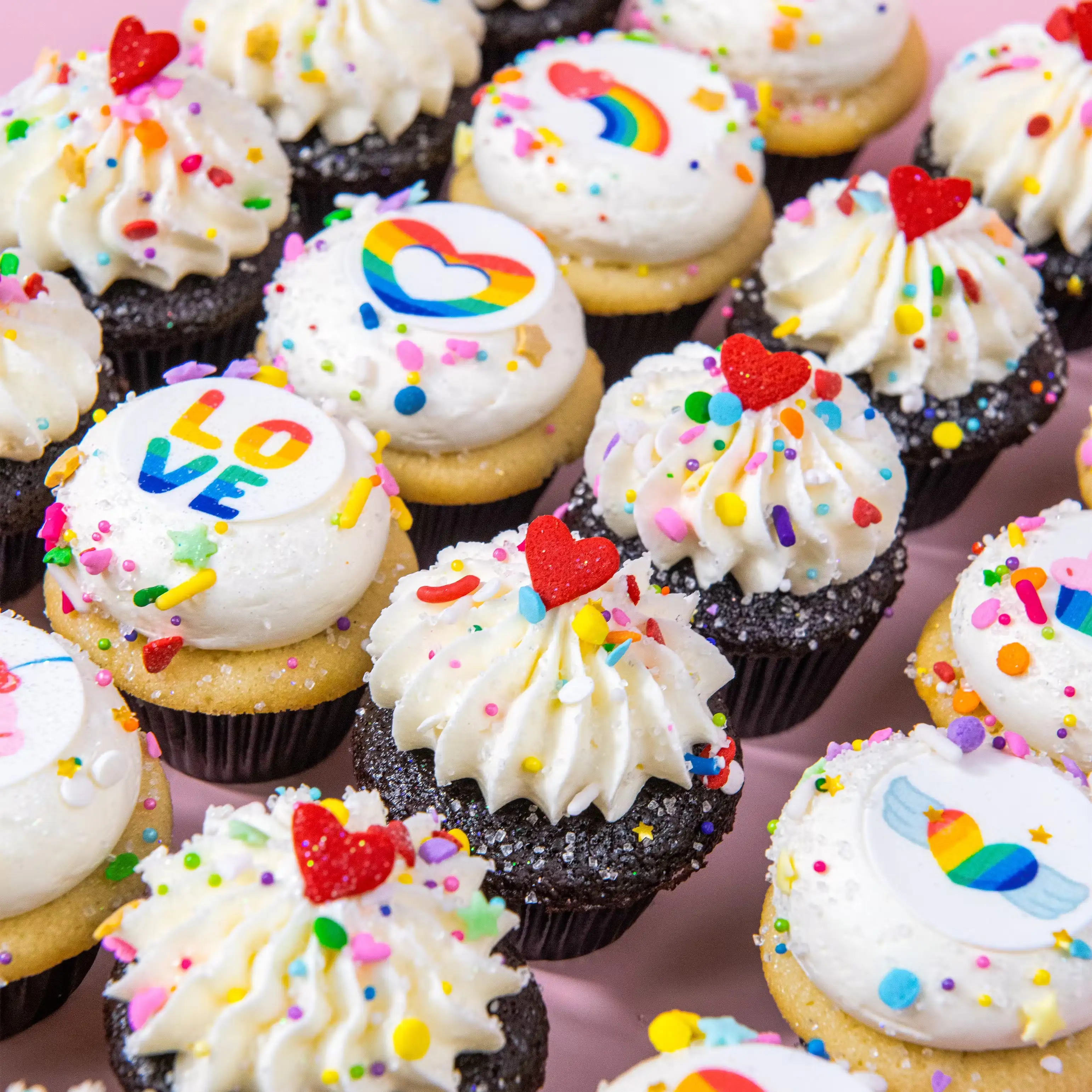 Rainbow Love Mini Cupcakes - 12 Pack