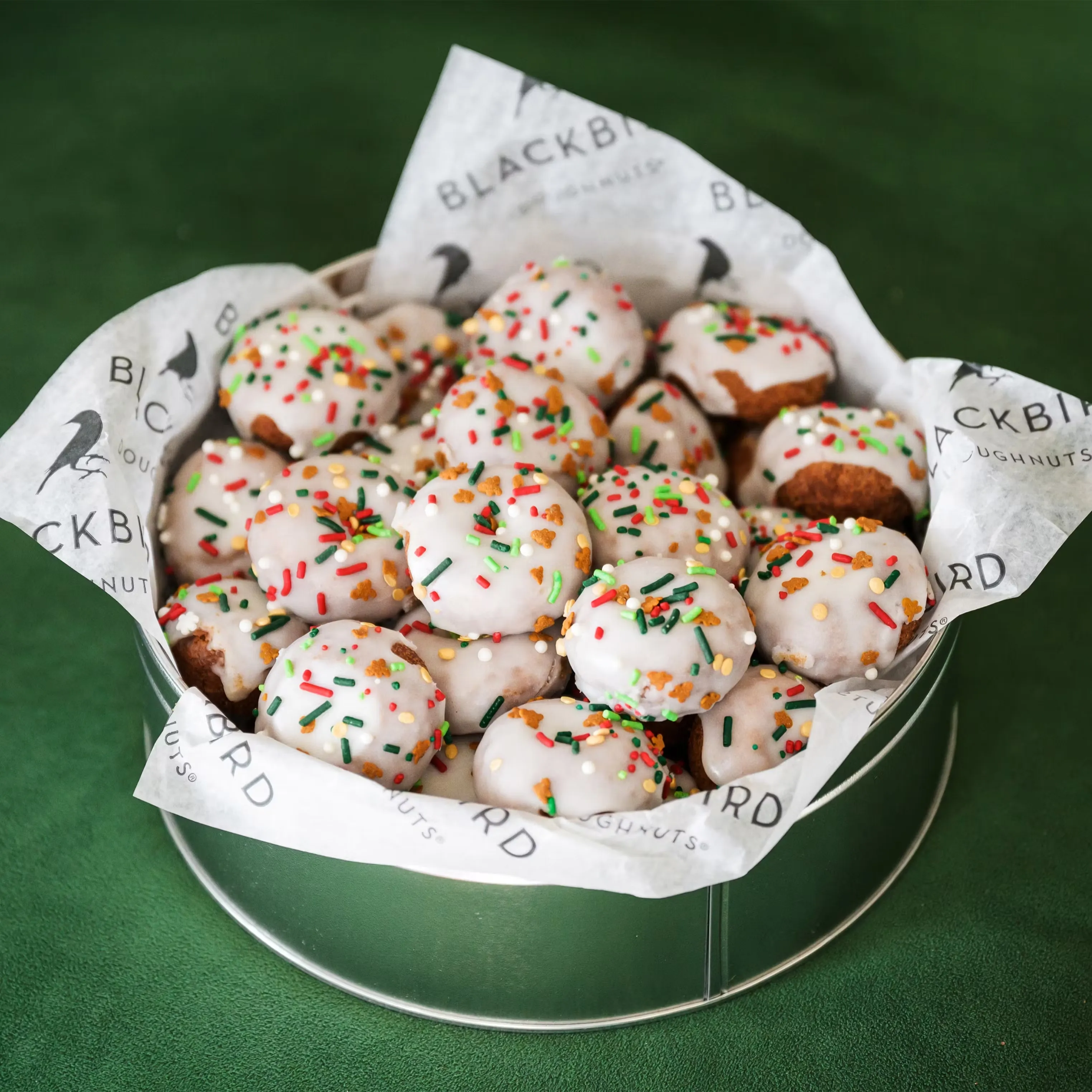 Mini Gingerbread Sprinkle Cake Doughnuts Gift Tin