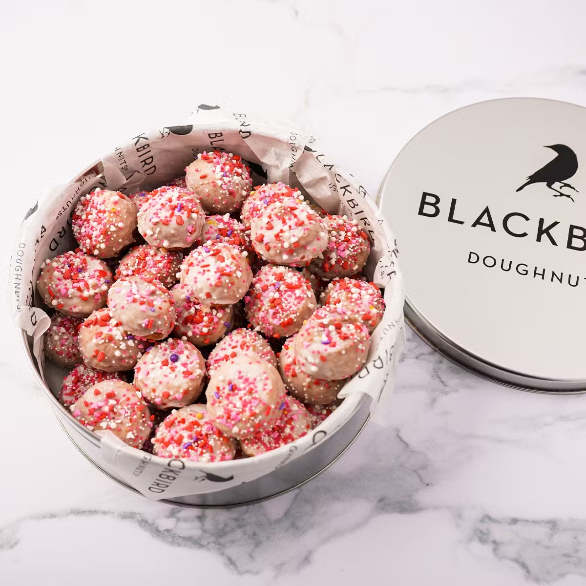 Valentine's Day Vanilla Sprinkle Mini Doughnuts Tin