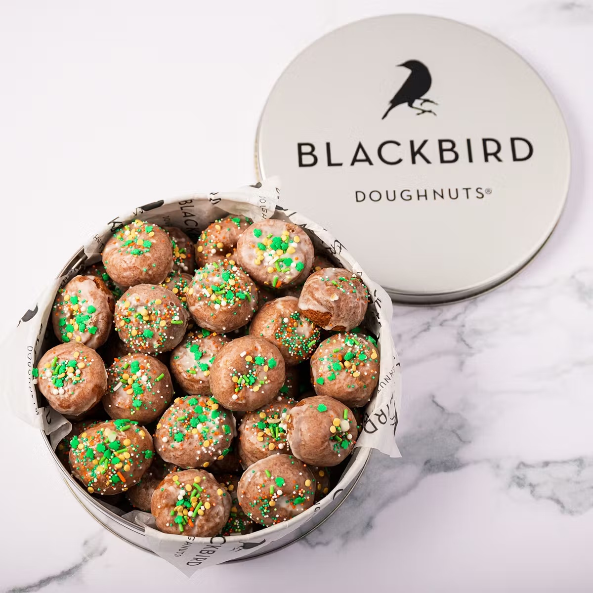 St. Patrick's Day Mini Sprinkle Cake Doughnuts Gift Tin