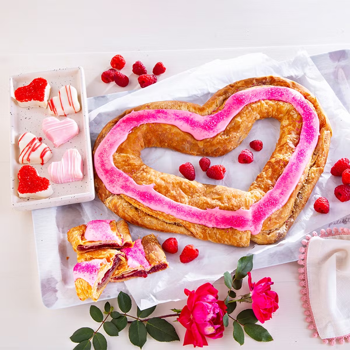 Mother's Day Heart Shaped Raspberry Kringle + Heart Shaped Petit Fours