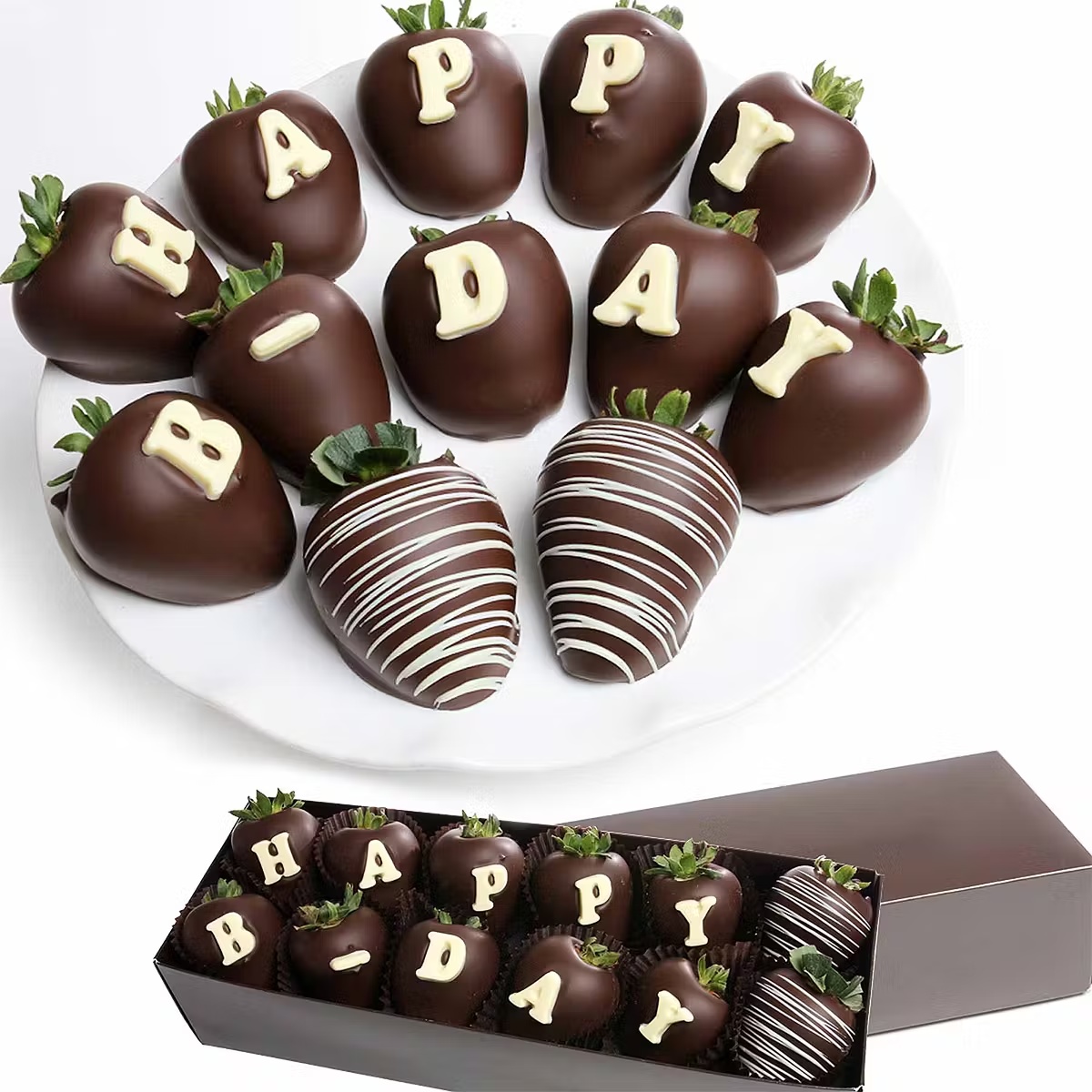 "Happy Birthday" Belgian Chocolate Covered Strawberries - 12 Pack