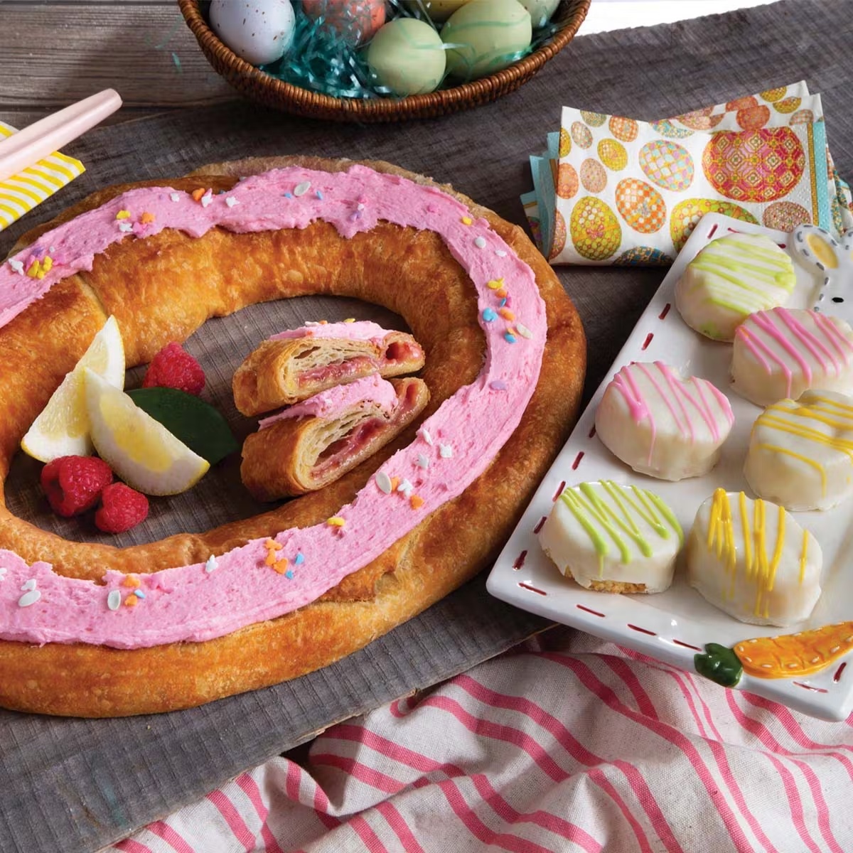 Easter Raspberry Lemon Cheesecake Kringle + 6 Egg Shaped Petit Fours