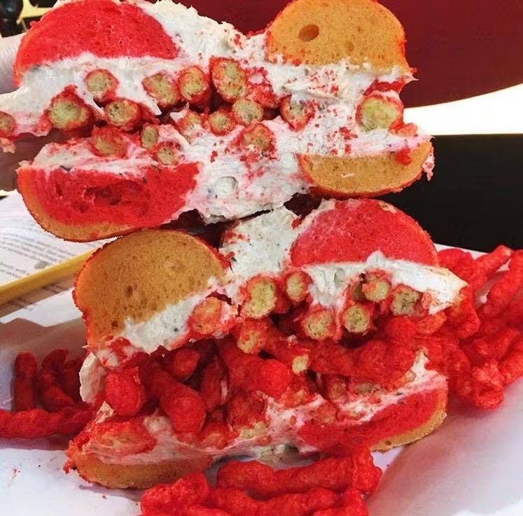 Overloaded CheetosÂ® Flamin HotÂ® Bagels + Cream Cheese