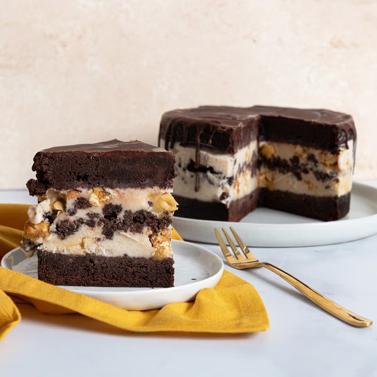 Vegan Chocolate Peanut Crunch Ice Cream Cake