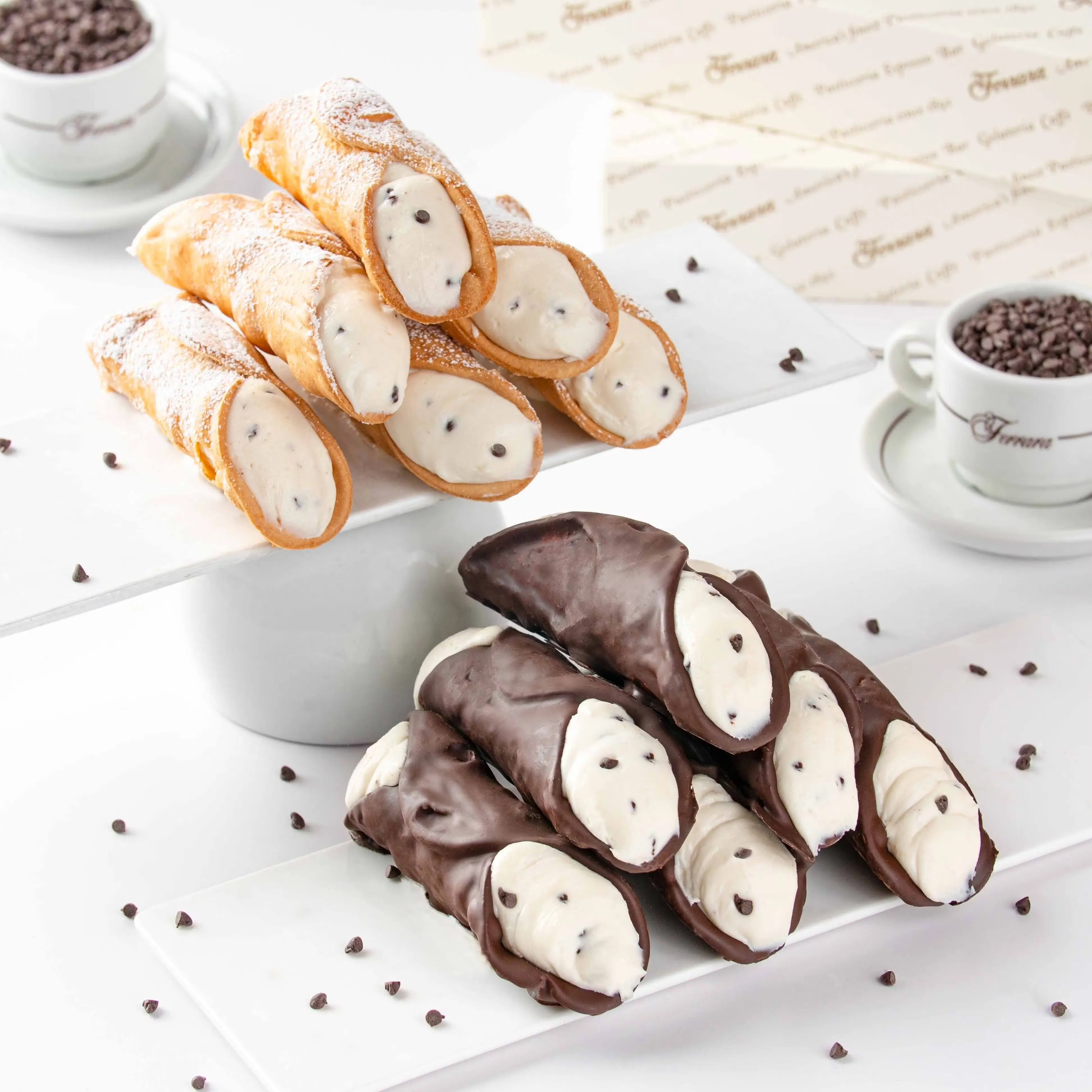 6 Filled Large Plain Cannoli + 6 Filled Hand Dipped Belgian Chocolate Cannoli