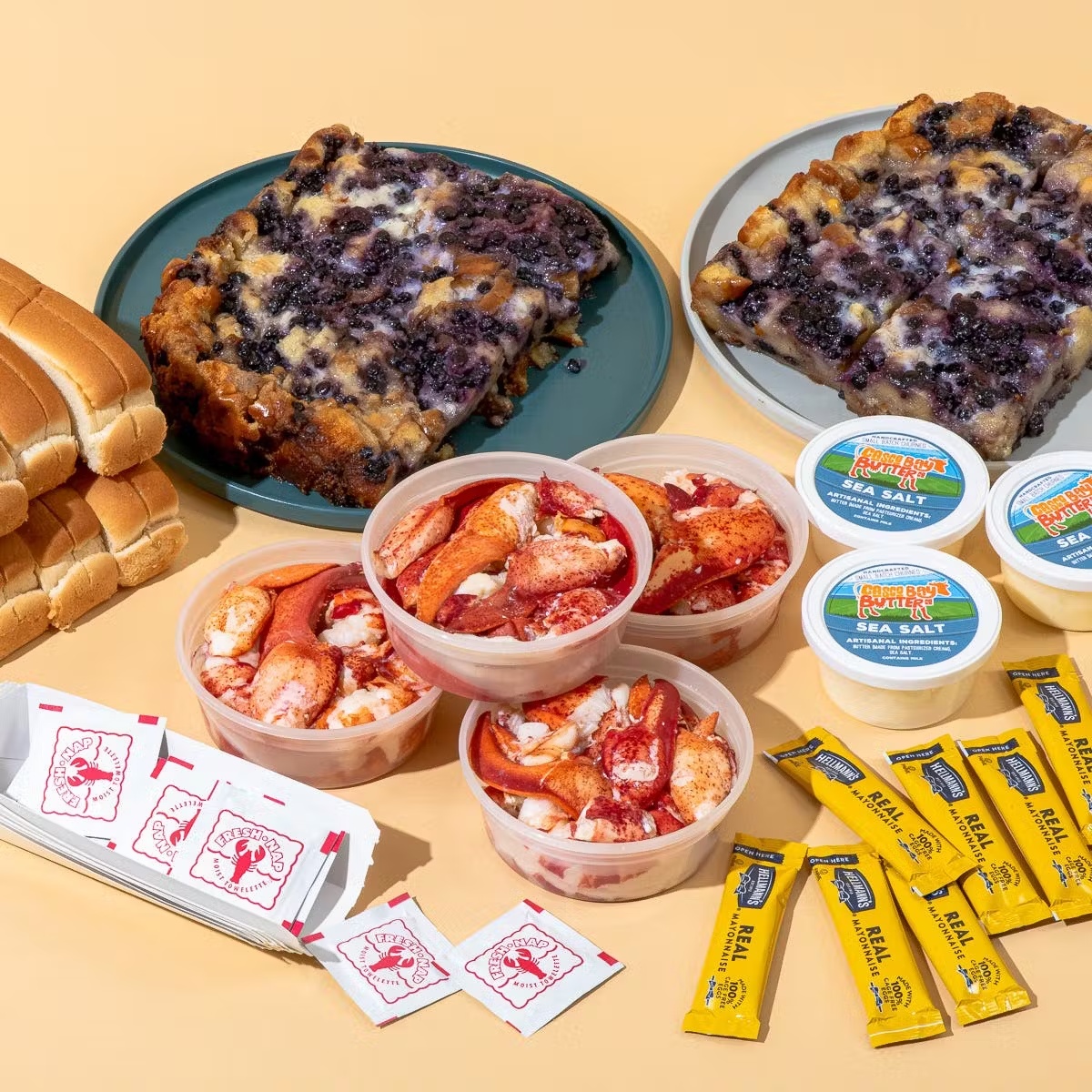 Maine Lobster Roll Kit + Wild Maine Blueberry Bread Pudding