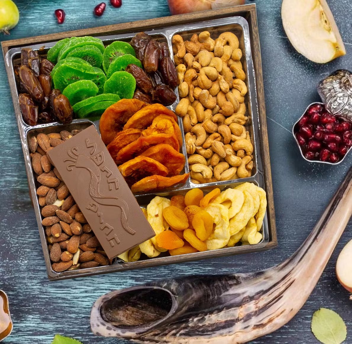 Rosh Hashanah Fruit & Nut Tray + Chocolate New Year Bar